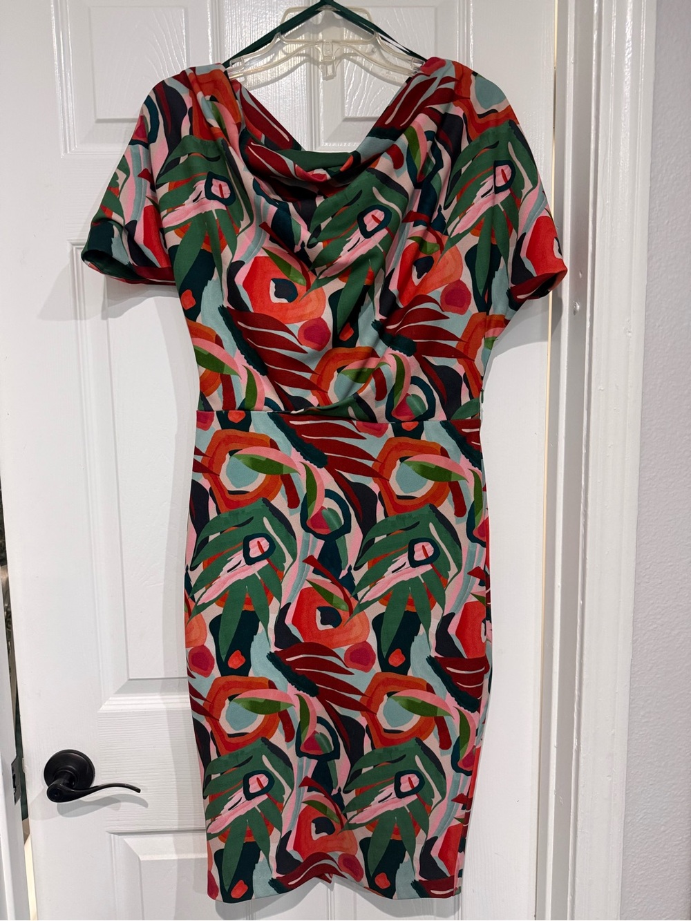 Alexis Admor Abstract Floral Print Cowl Neck Dress in Green and Red size M